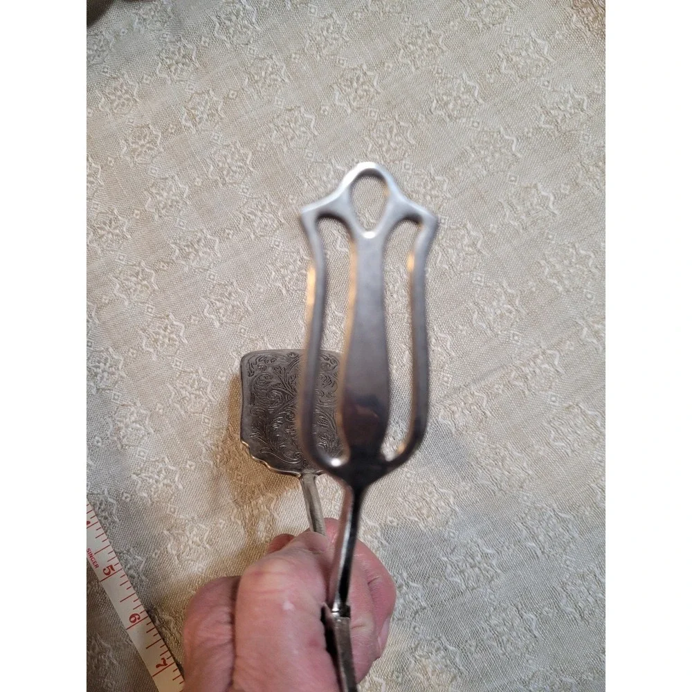 Antique Victorian‎ Silver Plated Cake Server Tongs with Ornate Engraving